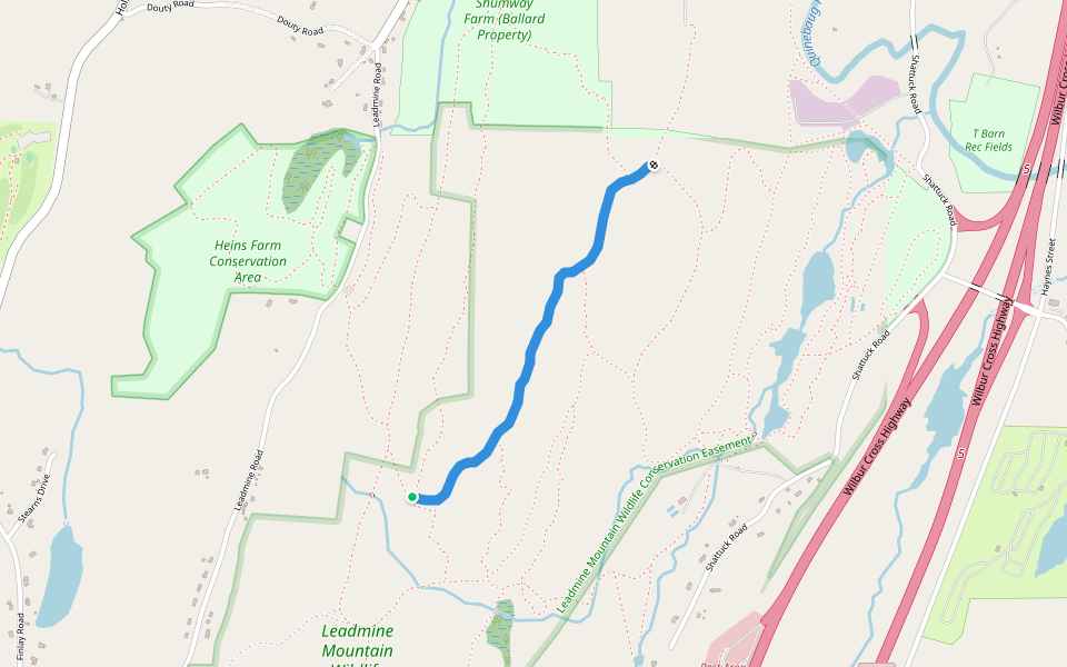 Mountain Laurel Trail (green & white) walking route map in Sturbridge