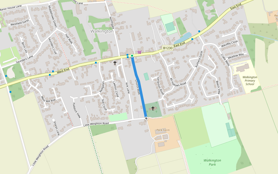 Church Walk walking route map in Walkington