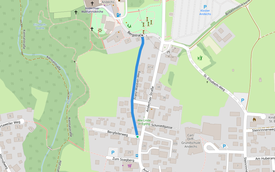 Franz-Wastian-Weg walking route map in Andechs