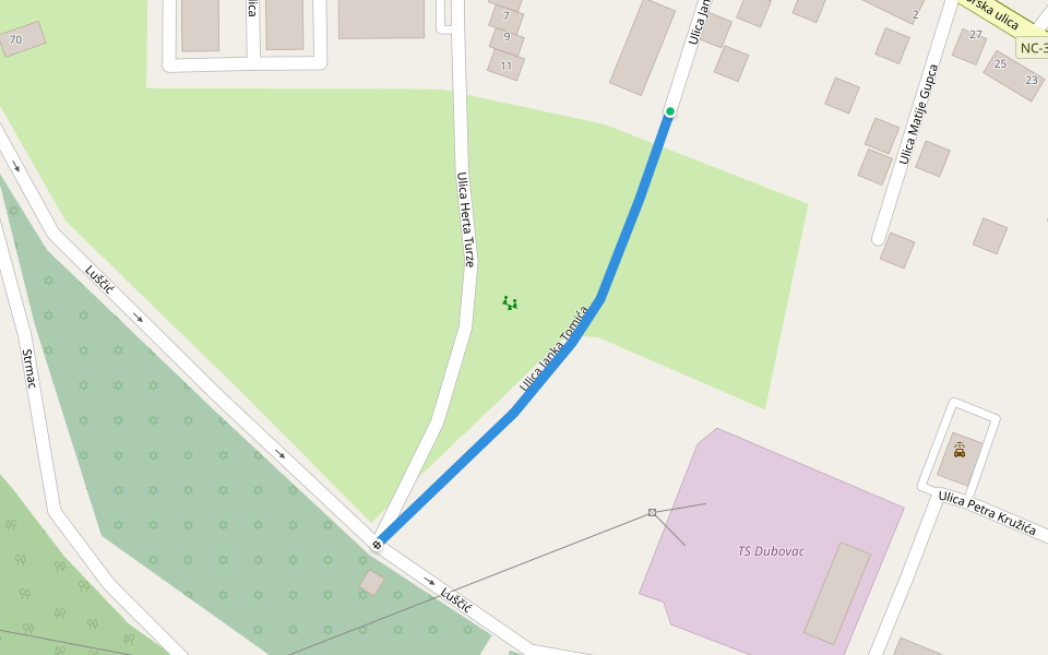 Ulica Janka Tomića walking route map in Karlovac