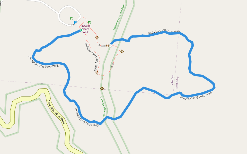 Jindalba Long Loop Walk walking route map in Cow Bay