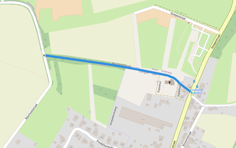 Rijschootstraat walking route map in Assenede