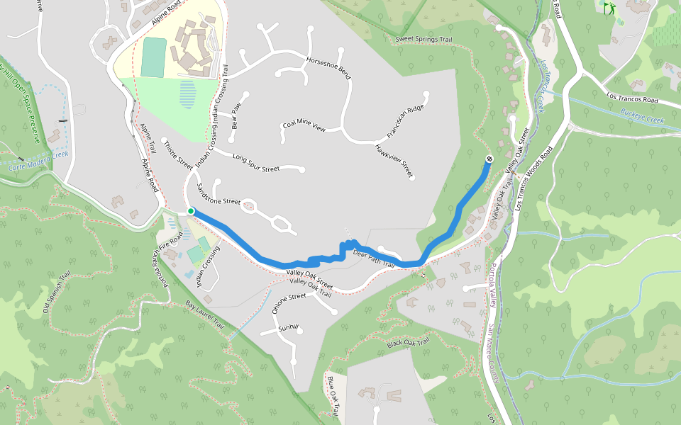 Deer Path Trail walking route map in Portola Valley