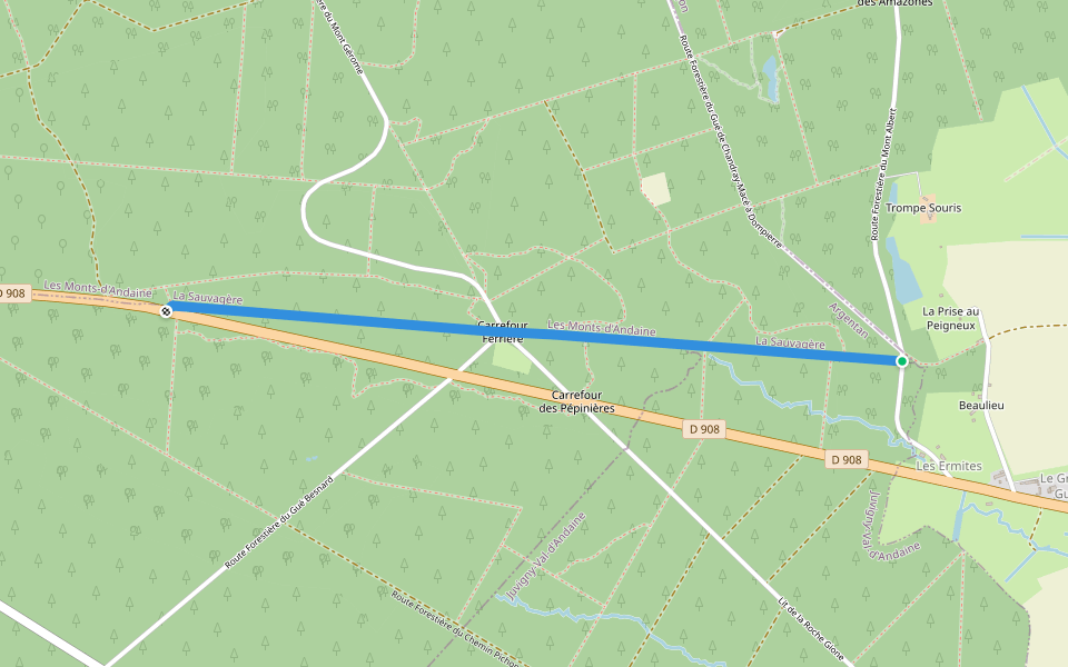 Ancienne Route de Domfront walking route map in Bagnoles de l'Orne Normandie
