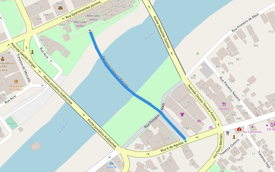 Passarela Joaquim Macedo walking route map in Rio Branco