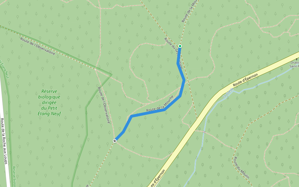 Route de la Mouche walking route map in Poigny-la-Forêt