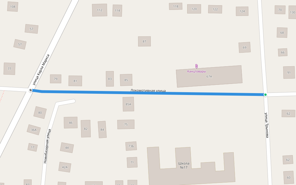 Локомотивная улица walking route map in Ruzayevka