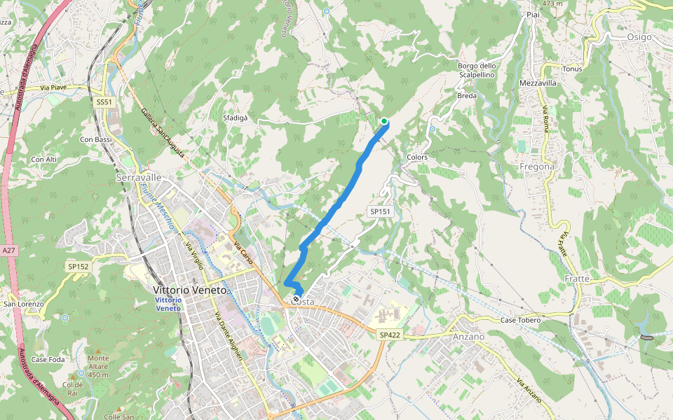 Panoramica Madonna della Salute walking route map in Vittorio Veneto