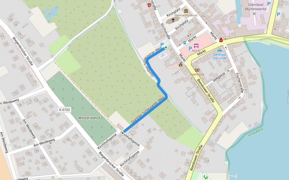 Günther-Schleusener-Weg walking route map in Müllrose