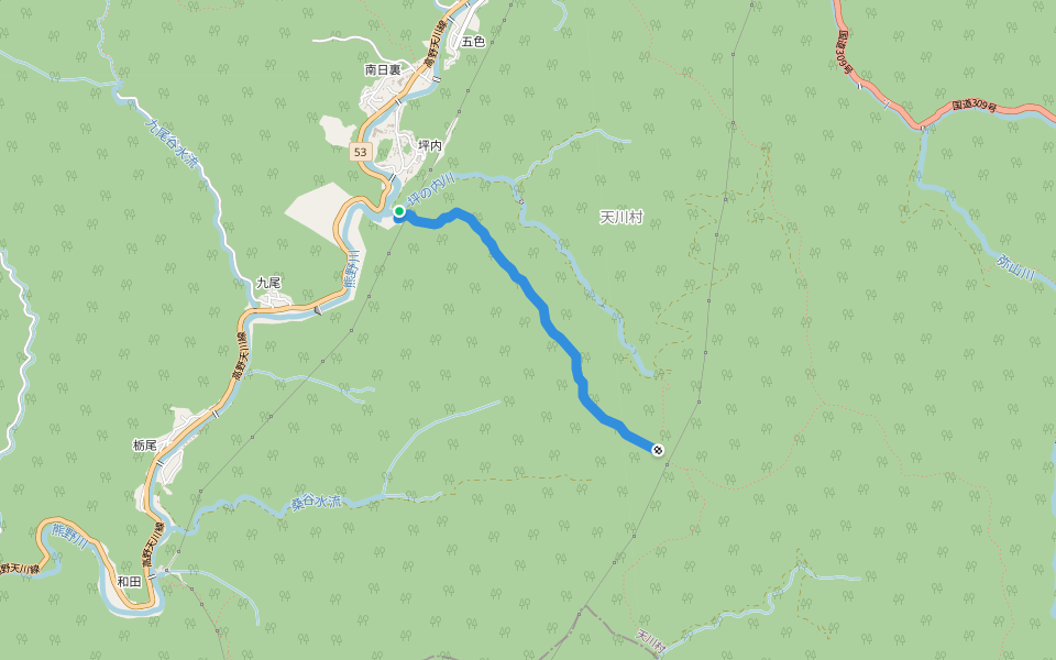 坪内弥山登山コース walking route map in Tenkawa