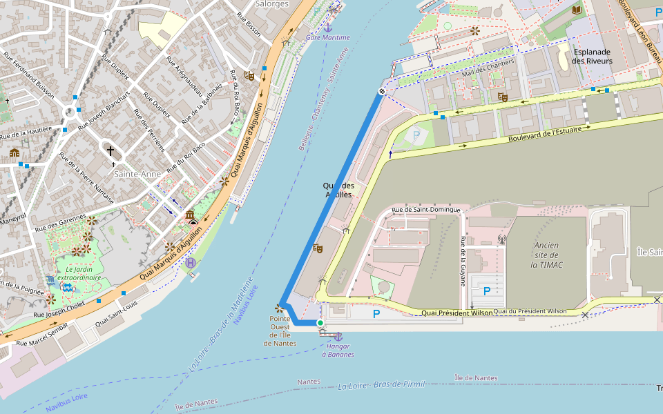 Quai des Antilles walking route map in Nantes