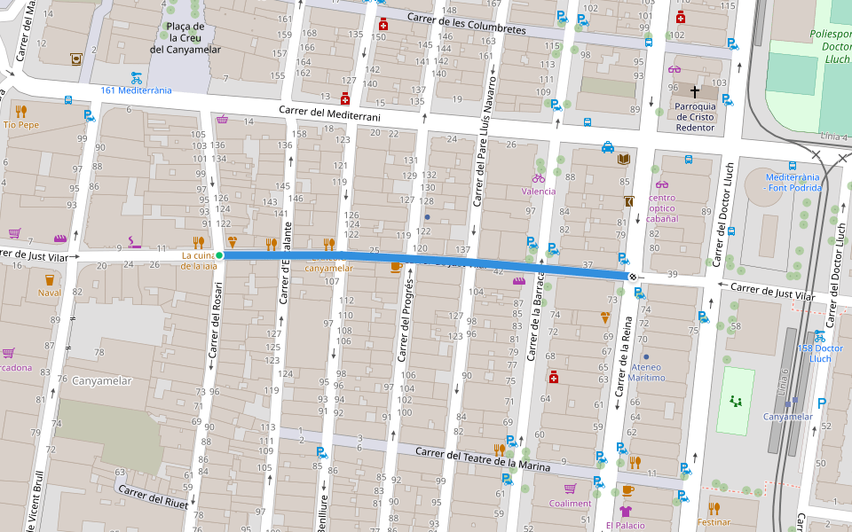 Carrer de Just Vilar walking route map in València