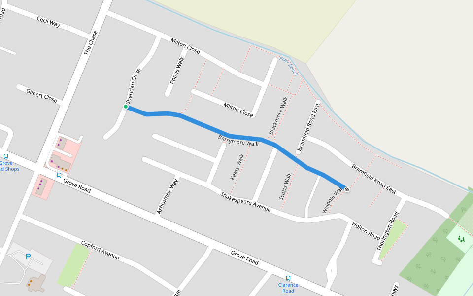 Barrymore Walk walking route map in Rayleigh