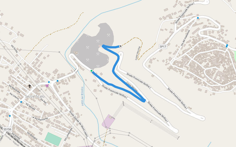 Coste Vecchie walking route map in Sezze Scalo
