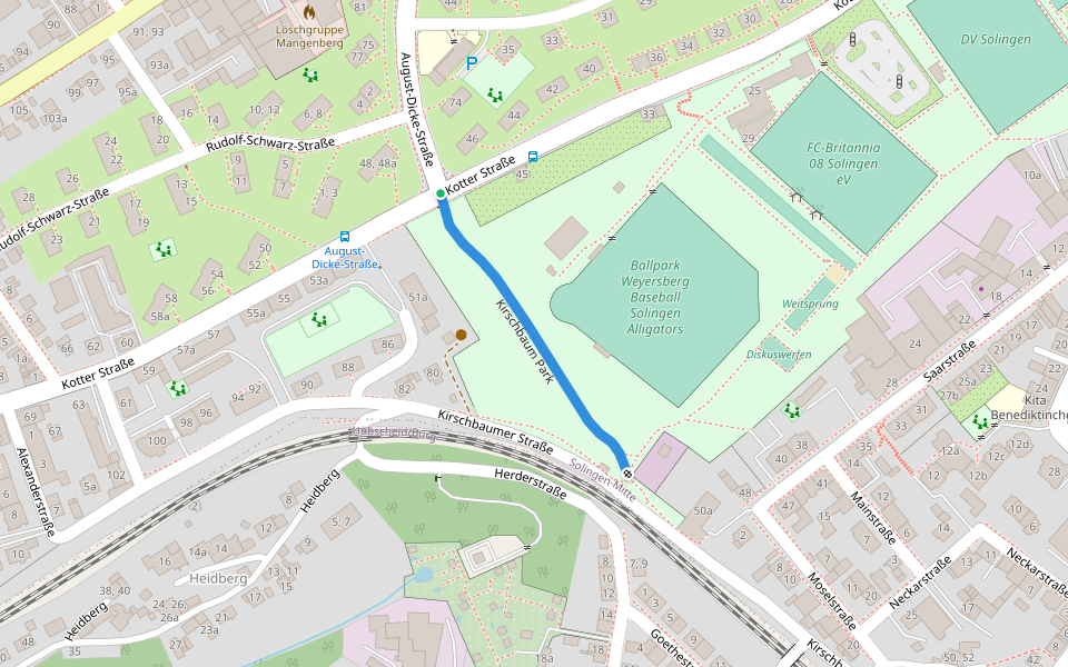 Kirschbaum Park walking route map in Solingen