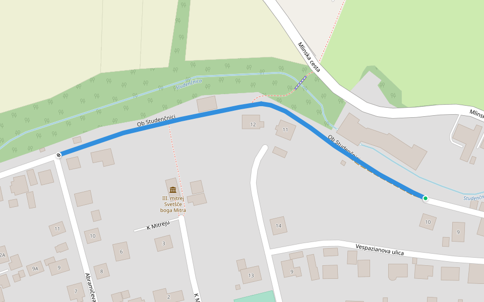 Ob Studenčnici walking route map in Zgornji Velovlek