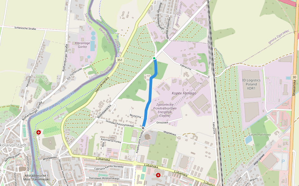 Księdza Jana Kozaka walking route map in Zgorzelec