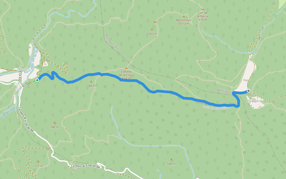 GR 1 - Camí de Petrolers walking route map in Vall del Bac