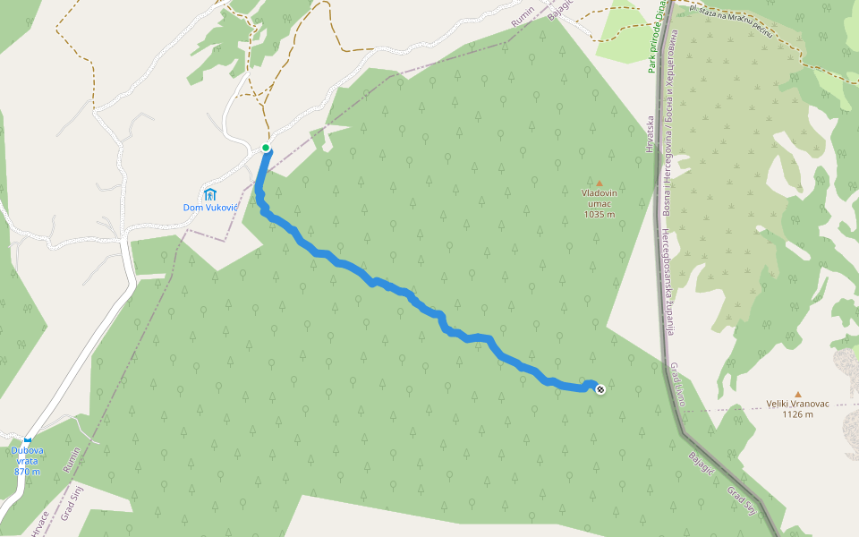 planinska staza na Česmu walking route map in Rumin