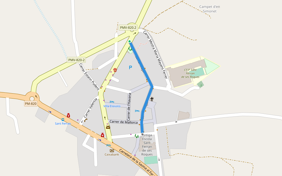 Carrer Major walking route map in Sant Ferran de Ses Roques