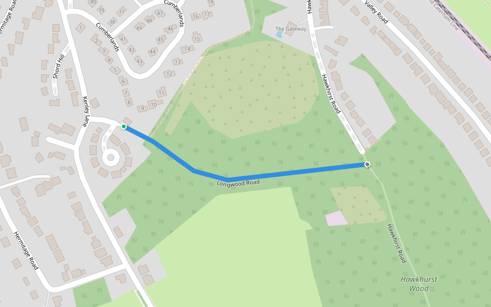 Longwood Road walking route map in Kenley