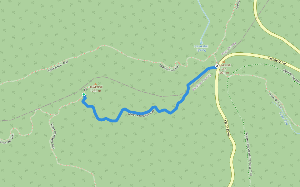 Lower Hawksbill Trail walking route map in Luray