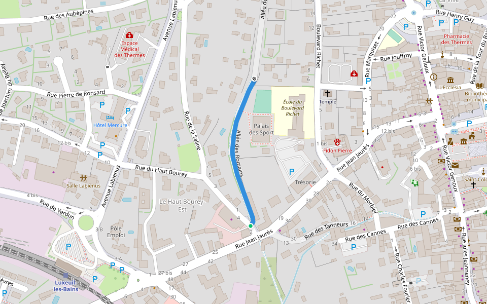 Allée des Romains walking route map in Luxeuil-les-Bains