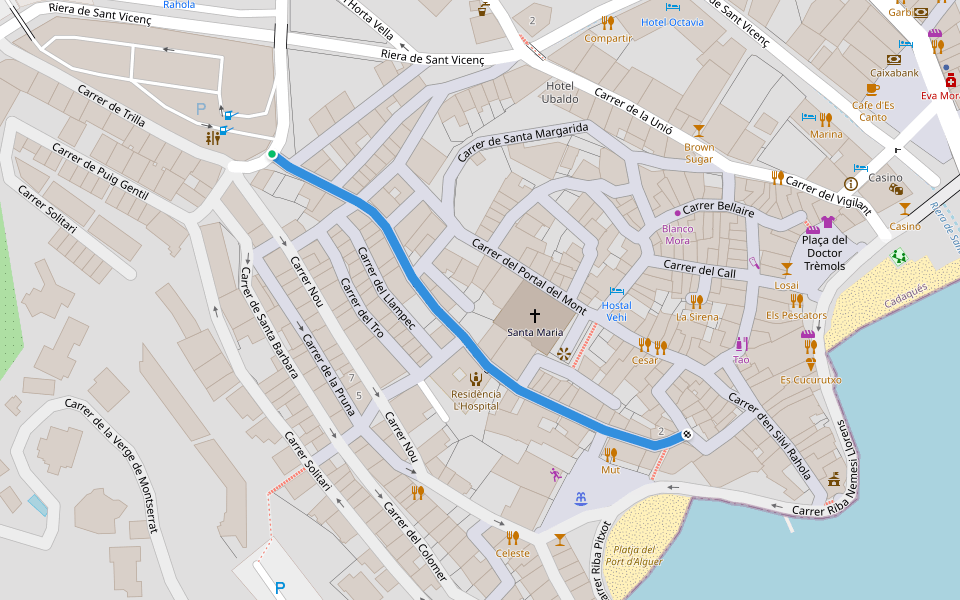 Carrer de Guillem Bruguera walking route map in Cadaqués