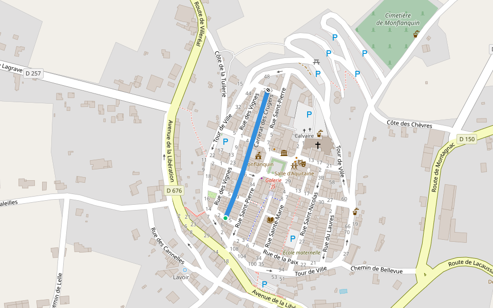 Carrerat des Crugers walking route map in Monflanquin
