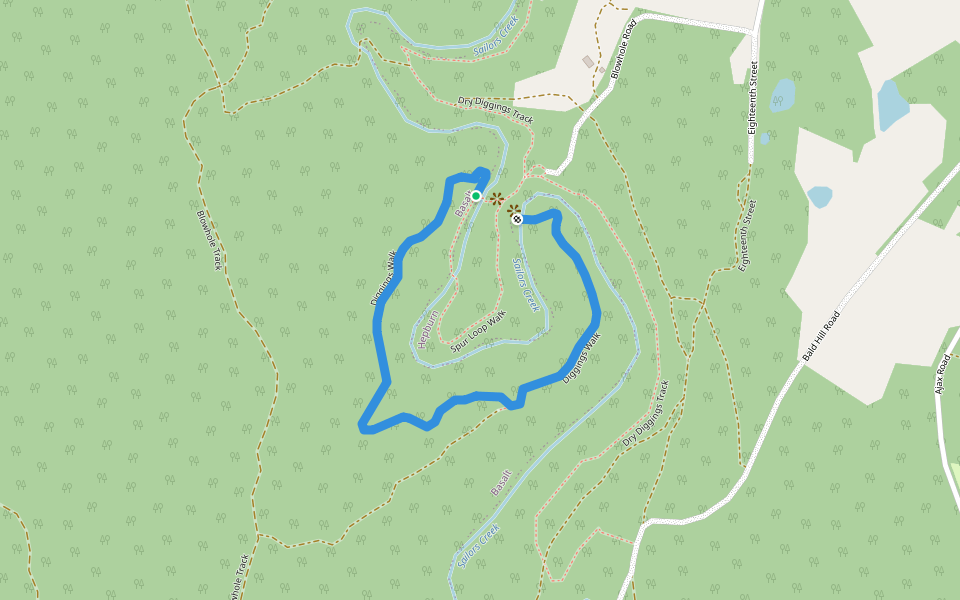 Diggings Walk walking route map in Hepburn
