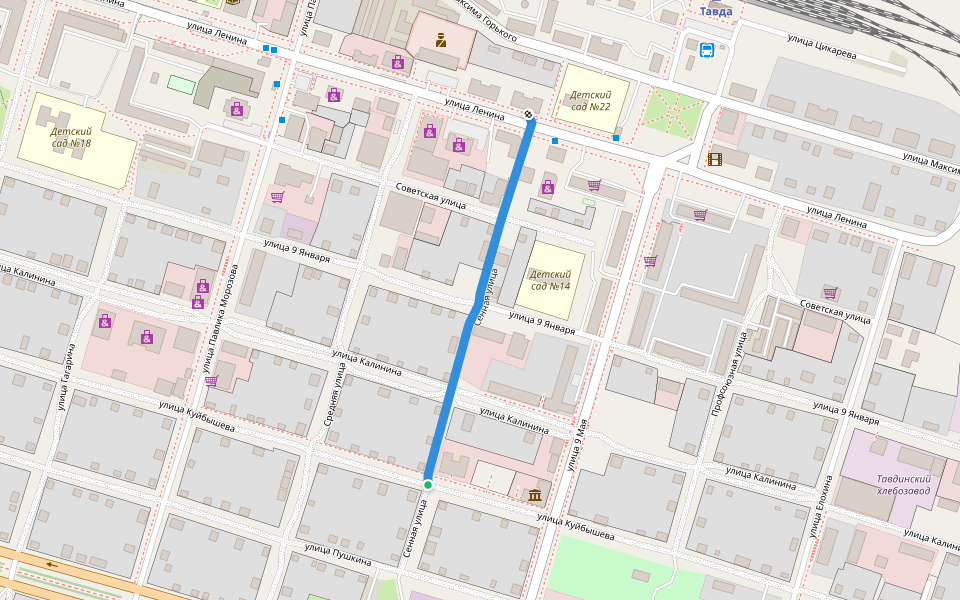 Сенная улица walking route map in Tavda