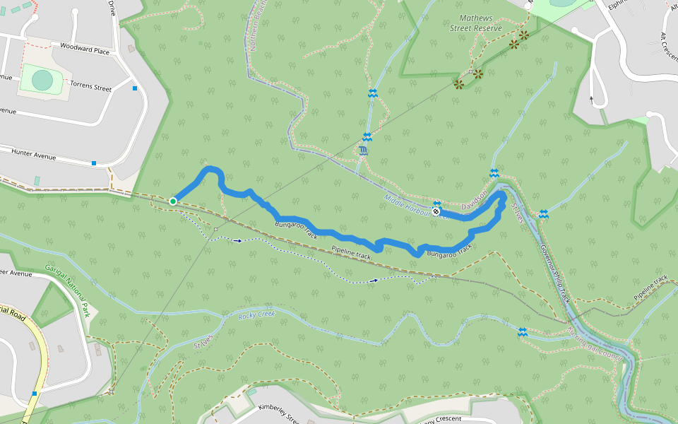 Bungaroo Track walking route map in Saint Ives