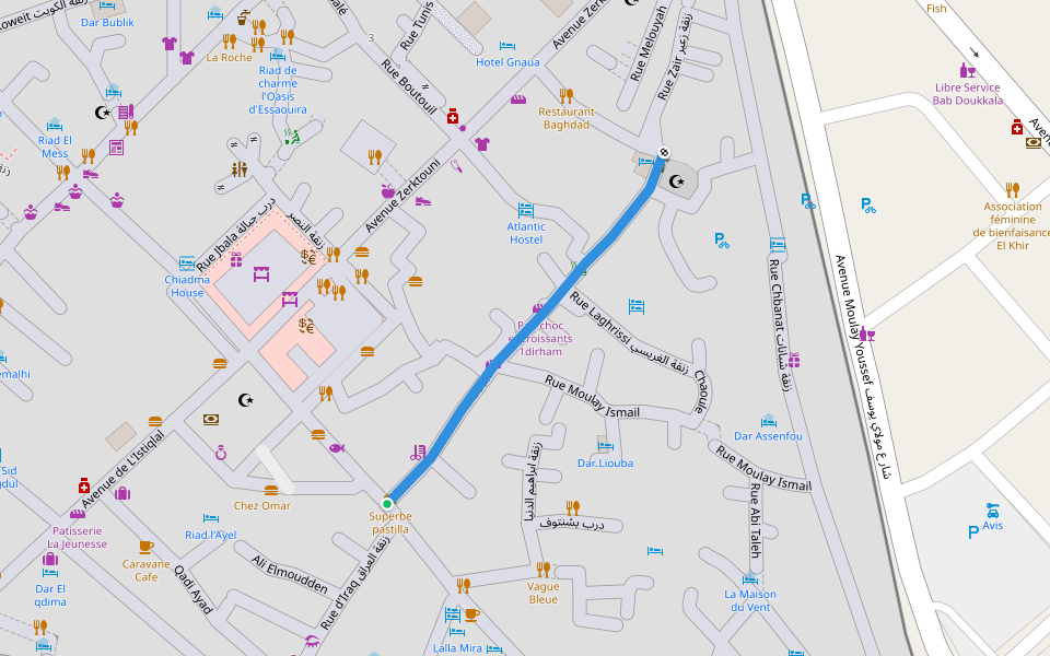 Rue Ibn Khaldoun walking route map in Tiwli