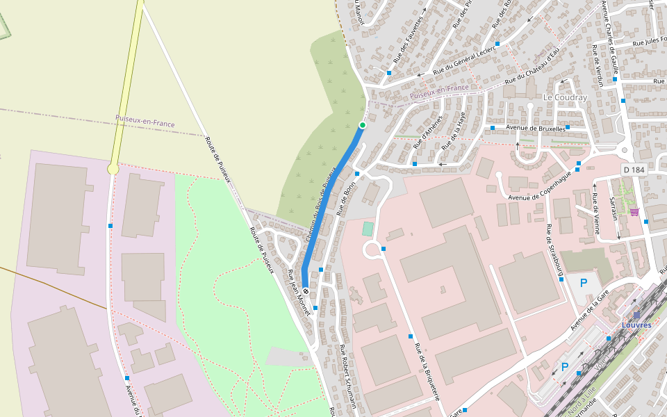 Chemin du Bois de Puiseux walking route map in Louvres