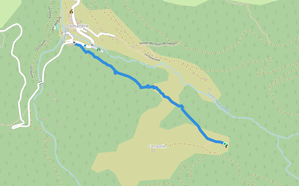 Cami del Coll de les Falgueres walking route map in Lamanère