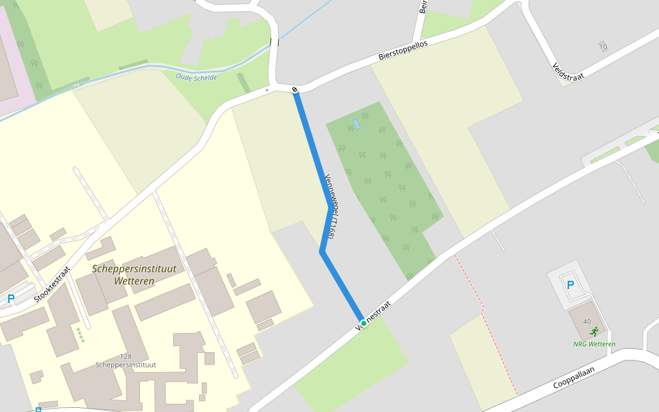 Vennewegel (T168) walking route map in Wetteren