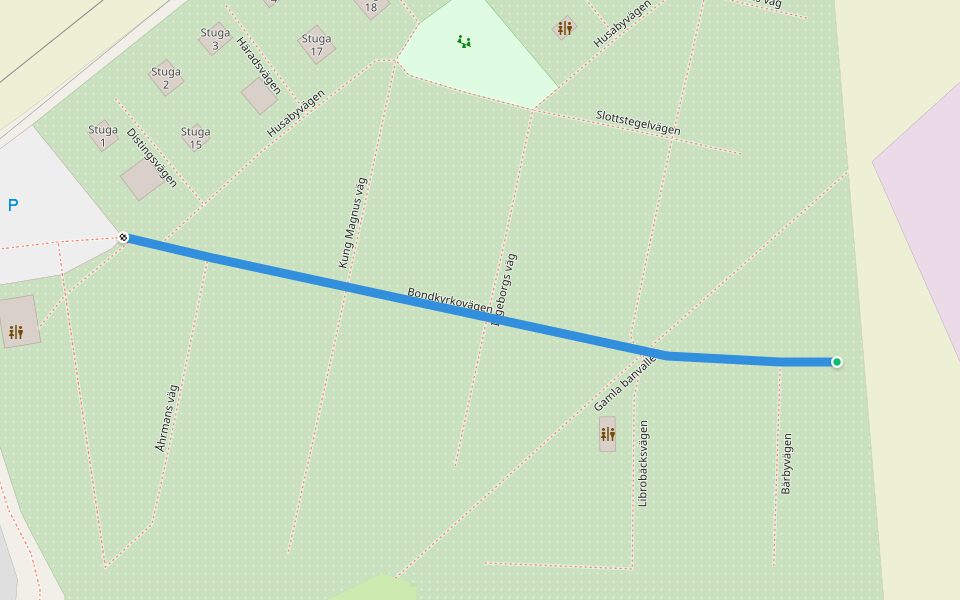 Bondkyrkovägen walking route map in Uppsala