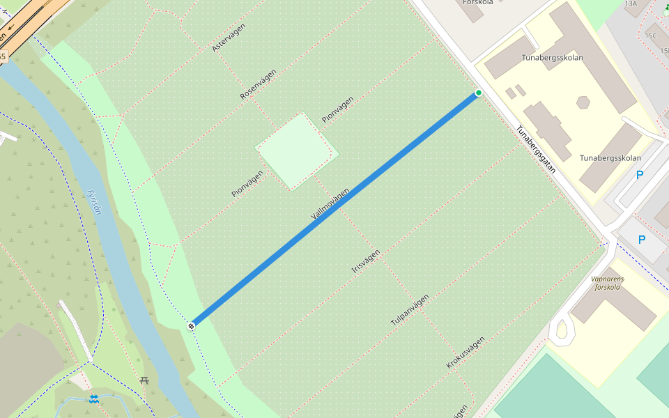 Vallmovägen walking route map in Uppsala