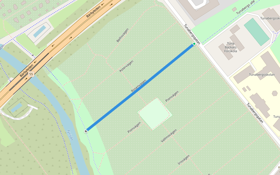 Rosenvägen walking route map in Uppsala
