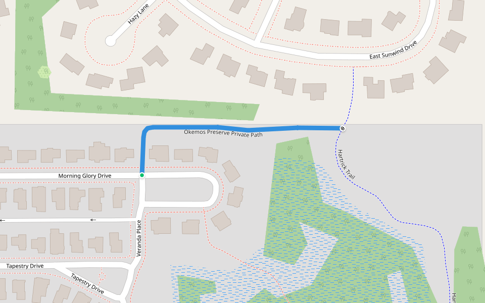 Okemos Preserve Private Path walking route map in Okemos