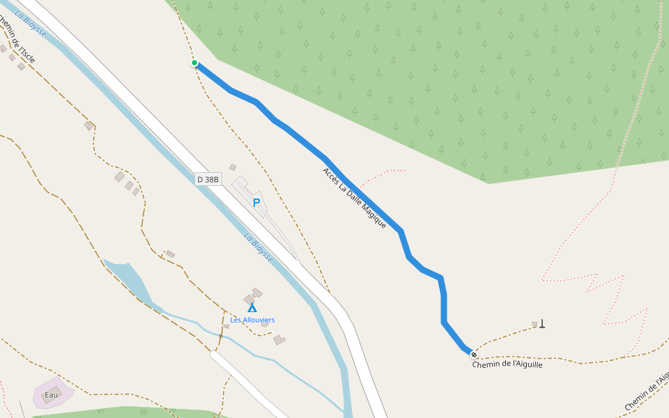 Accès La Dalle Magique walking route map in Freissinières