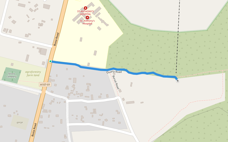 Quarry Road walking route map in Tororo