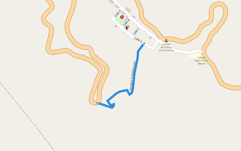Sendero A Huacarrumi walking route map in Zambi