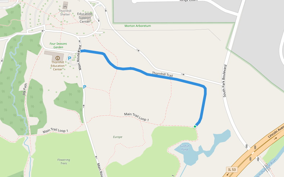 Thornhill Trail walking route map in Glen Ellyn