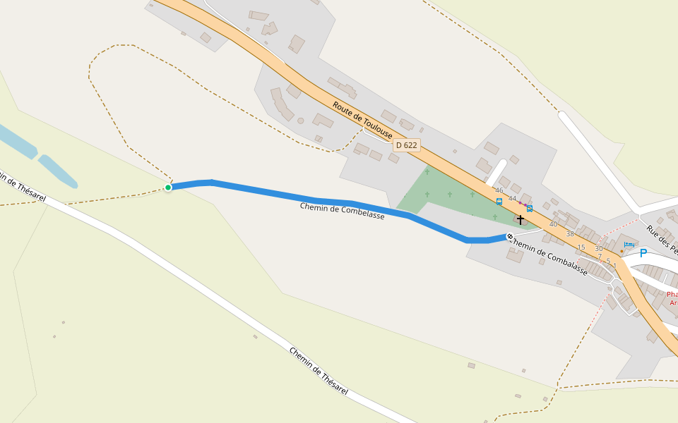 Chemin de Combelasse walking route map in Saint-Félix-Lauragais