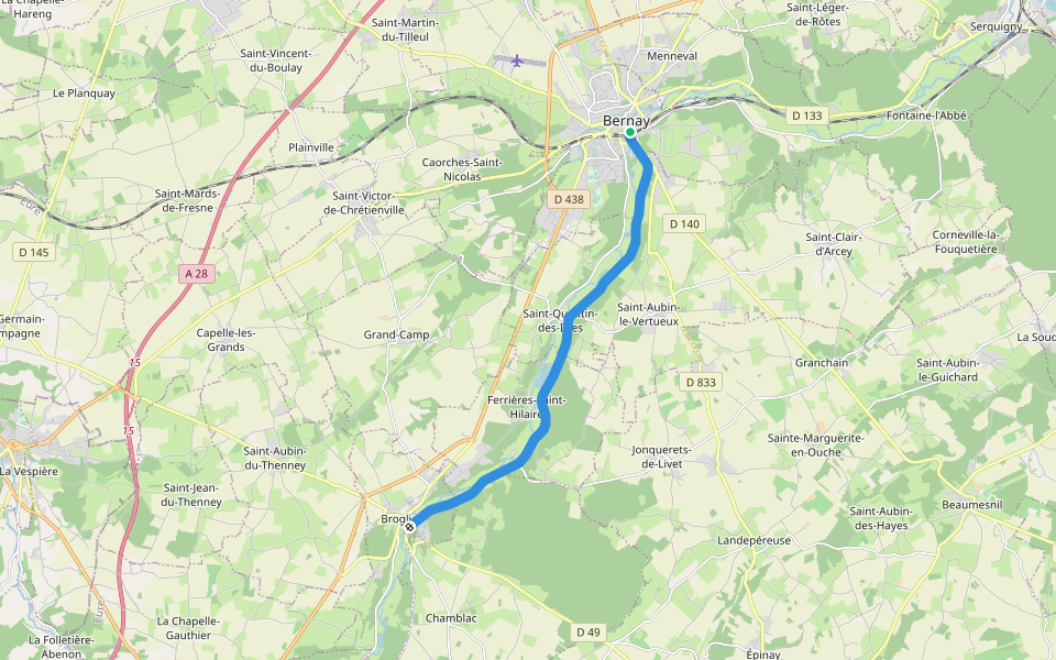 Voie Verte de la Vallée de la Charentonne walking route map in Bernay