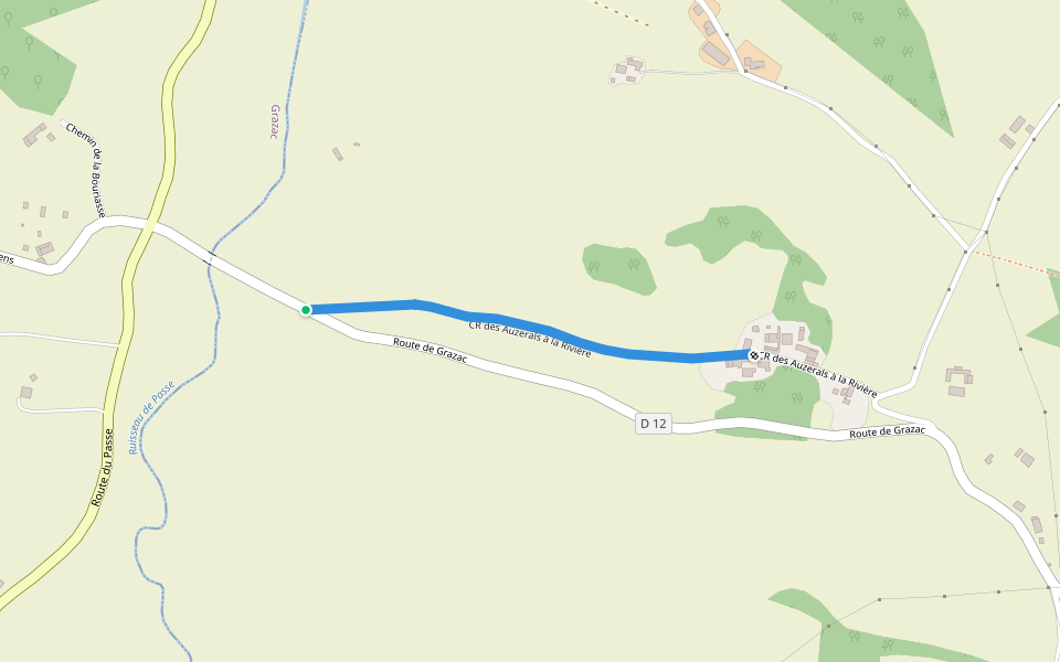 CR des Auzerals à la Rivière walking route map in Grazac
