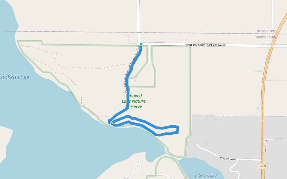 Crooked Lake Nature Preserve - East Trail walking route map in Columbia City