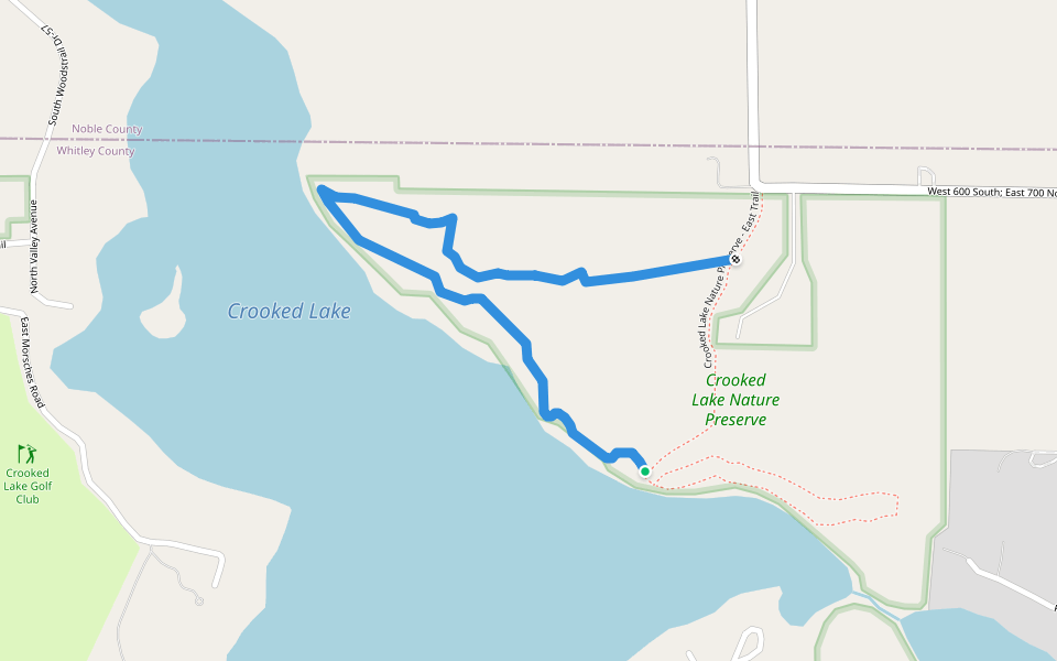 Crooked Lake Nature Preserve - West Trail walking route map in Columbia City