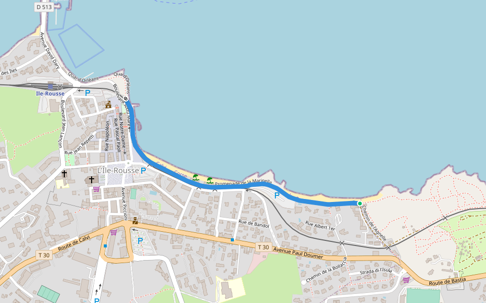 Promenade de la Marinella walking route map in L'Île-Rousse